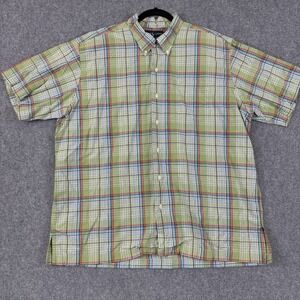 Ralph Lauren Bob Camp Shirt Green Beige Plaid Short Sleeve Button Down Men's‎ XL